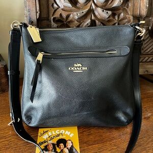 Coach Mae File Crossbody Black Leather Bag with Gold Accents F34823